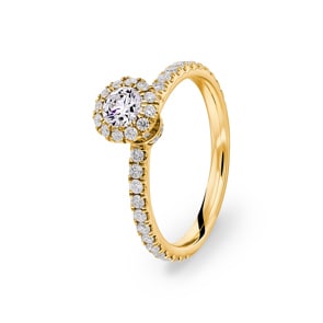 Halo Diamantring 750/18 K Gelbgold, 0.89 ct G/si