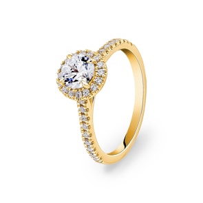 Halo Diamantring 750/18 K Gelbgold, 0.99 ct G/si