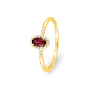 Halo Ring 375/9 K Gelbgold mit Lab Grown Rubin & Diamanten 0.07 ct