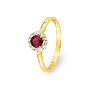 Halo Ring 375/9 K Gelbgold mit Lab Grown Rubin & Diamanten 0.13 ct