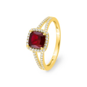 Halo Ring 375/9 K Gelbgold mit Lab Grown Rubin & Diamanten 0.24 ct