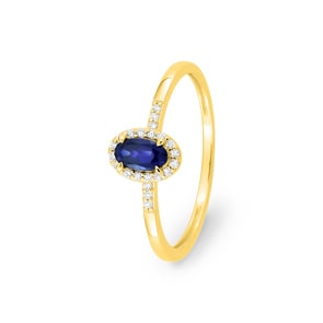 Halo Ring 375/9 K Gelbgold mit Lab Grown Saphir & Diamanten 0.07 ct