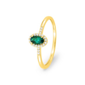 Halo Ring 375/9 K Gelbgold mit Lab Grown Smaragd & Diamanten 0.07 ct