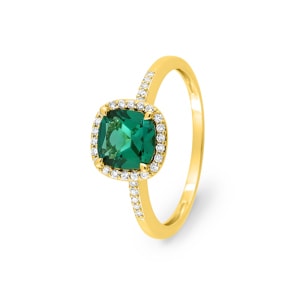 Halo Ring 375/9 K Gelbgold mit Lab Grown Smaragd & Diamanten 0.12 ct