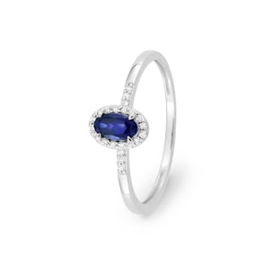 Halo Ring 375/9 K Weissgold mit Lab Grown Saphir & Diamanten 0.07 ct