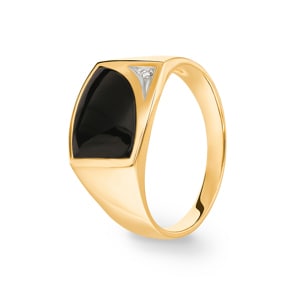 Herrenring 750/18 K Gelbgold mit Onyx und Diamant 0.005 ct H/si