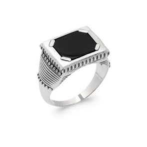 Herrenring Quantum 925 Silber verziert mit schwarzem Achat