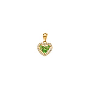 Herzanhänger 750/18 K Gelbgold mit grünen Granaten & Diamanten 0.08 ct H/si