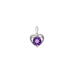Herzanhänger 750/18 K Weissgold mit Amethyst rund und Diamanten 0.02 ct H/si