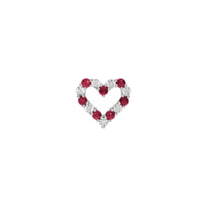 Pendentif cœur or gris 750/18 ct avec diamants 0.02 ct H/si & rubis