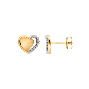 Herzohrstecker 750/18 K Gelb-/ Weissgold mit Zirkonia