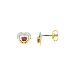 Herzohrstecker 750/18 K Gelbgold bicolor mit Rubinen