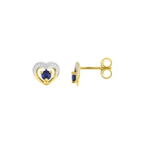 Herzohrstecker 750/18 K Gelbgold bicolor mit Saphiren