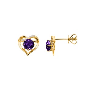 Herzohrstecker 750/18 K Gelbgold mit Amethyst rund und Diamanten 0.03 ct H/si