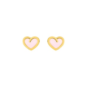 Herzohrstecker 750/18 K Gelbgold mit rosa Lack