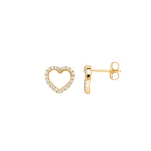 Herzohrstecker 750/18 K Gelbgold mit Zirkonia