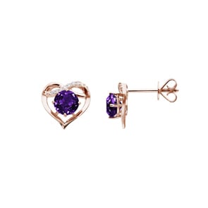 Herzohrstecker 750/18 K Roségold mit Amethyst rund und Diamanten 0.03 ct H/si