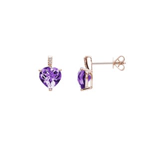 Herzohrstecker 750/18 K Roségold mit Amethyst und Diamanten 0.01 ct H/si