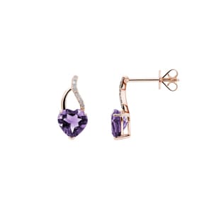 Herzohrstecker 750/18 K Roségold mit Amethyst und Diamanten 0.04 ct H/si