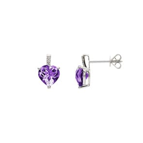 Herzohrstecker 750/18 K Weissgold mit Amethyst und Diamanten 0.01 ct H/si