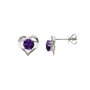Herzohrstecker 750/18 K Weissgold mit Amethyst rund und Diamanten 0.03 ct H/si