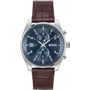 Hugo Boss Skytraveller Chronograph Leather Brown / Silver & Blue