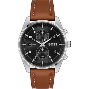 Hugo Boss Skytraveller Chronograph Leather Brown / Silver & Black