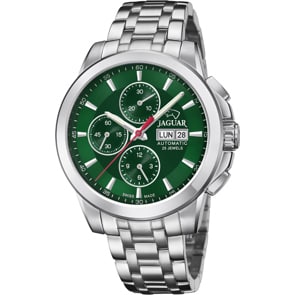 Jaguar Automatik Chronograph Day Date Silbrig / Grün 45mm