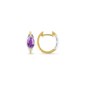 Créoles or bicolore 750/18 ct avec diamants 0.05 ct H/si & améthyste
