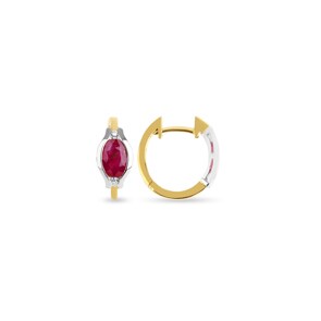 Créoles or bicolore 750/18 ct avec diamants 0.05 ct H/si & rubis