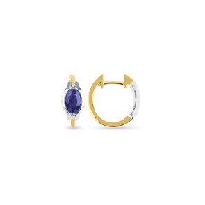 Créoles or bicolore 750/18 ct avec diamants 0.05 ct H/si & saphirs
