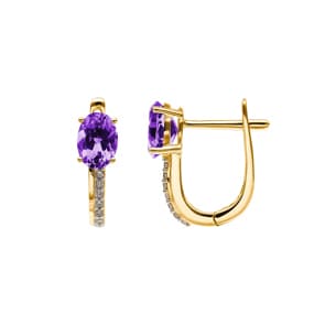Kreolen 750/18 K Gelbgold mit Amethyst oval und Diamanten 0.07 ct H/si