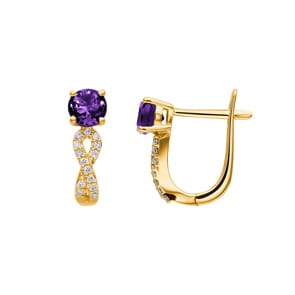 Kreolen 750/18 K Gelbgold mit Amethyst rund und Diamanten 0.11 ct H/si