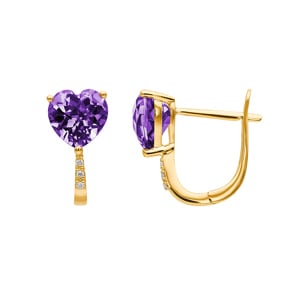 Kreolen 750/18 K Gelbgold mit Amethyst und Diamanten 0.01 ct H/si