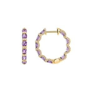 Kreolen 750/18 K Gelbgold mit Amethysten & Diamanten 0.67 ct H/si