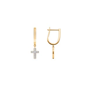 Kreolen 750/18 K Gelbgold mit Diamanten 0.07 ct H/si, Kreuz