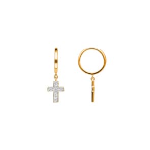Kreolen 750/18 K Gelbgold mit Diamanten 0.12 ct H/si, Kreuz