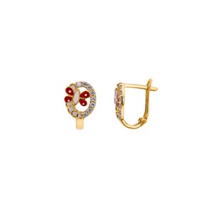 Kreolen 750/18 K Gelbgold mit Lack & Zirkonia, Schmetterling