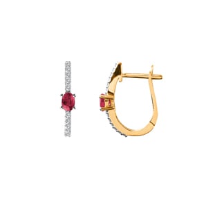 Kreolen 750/18 K Gelbgold mit Rubin oval & Diamanten 0.12 ct H/si