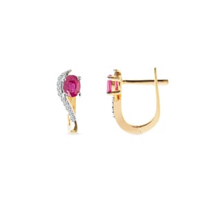 Kreolen 750/18 K Gelbgold mit Rubin oval und Diamanten 0.08 ct H/si