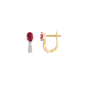Kreolen 750/18 K Gelbgold mit Rubin oval und Diamanten 0.12 ct H/si