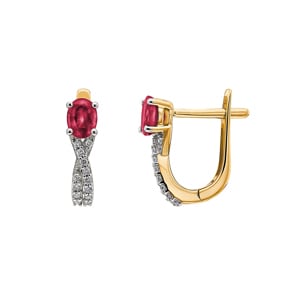 Kreolen 750/18 K Gelbgold mit Rubin oval und Diamanten 0.12 ct H/si
