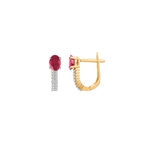 Kreolen 750/18 K Gelbgold mit Rubin oval und Diamanten 0.13 ct H/si