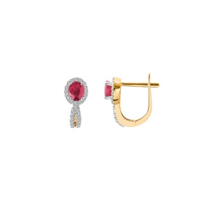 Kreolen 750/18 K Gelbgold mit Rubin oval und Diamanten 0.22 ct H/si