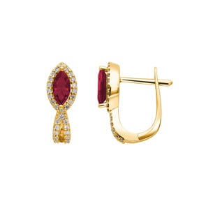 Kreolen 750/18 K Gelbgold mit Rubinen und Diamanten 0.24 ct H/si