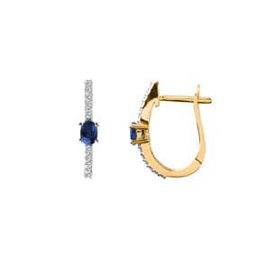 Créoles or jaune 750/18 ct avec saphir ovale & diamants 0.12 ct H/si