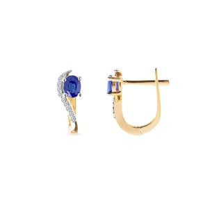 Créoles or jaune 750/18 ct avec saphir ovale et diamants 0.08 ct H/si