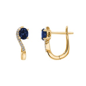 Créoles or jaune 750/18 ct avec saphir ovale et diamants 0.08 ct H/si