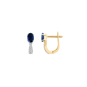 Créoles or jaune 750/18 ct avec saphir ovale et diamants 0.12 ct H/si