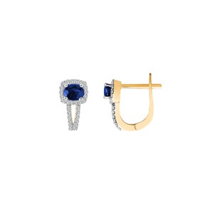 Créoles or jaune 750/18 ct avec saphir ovale et diamants 0.24 ct H/si